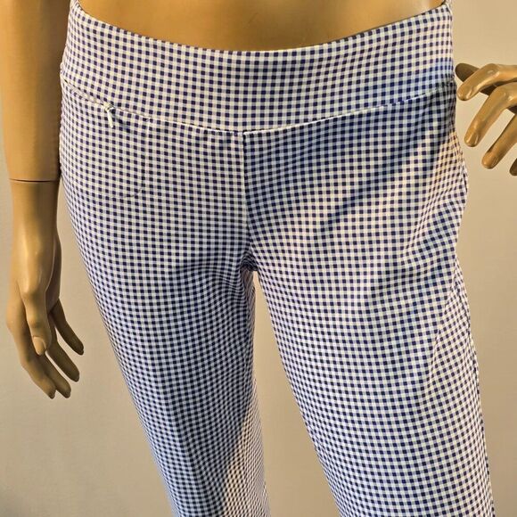 J McLaughlin Leggings Crop Pants Womens Sz S Gingham Blue White Stretch Pull On - Picture 2 of 10